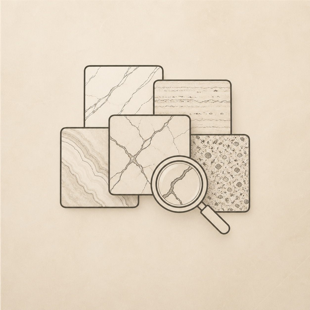 Line icon representing natural stone material guidance and stone sample selection