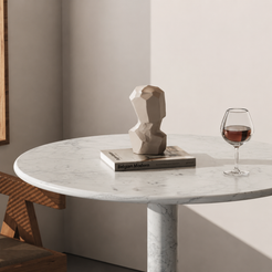 RoundTwin Elite Carrara marble dining table styled in a refined modern dining room