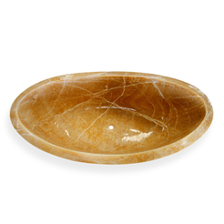 Vespera Honey Onyx bathtub, top studio visualization showing the oval soaking interior