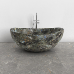 Lunara round freestanding Celestia Blue Quartzite soaking bathtub, front view