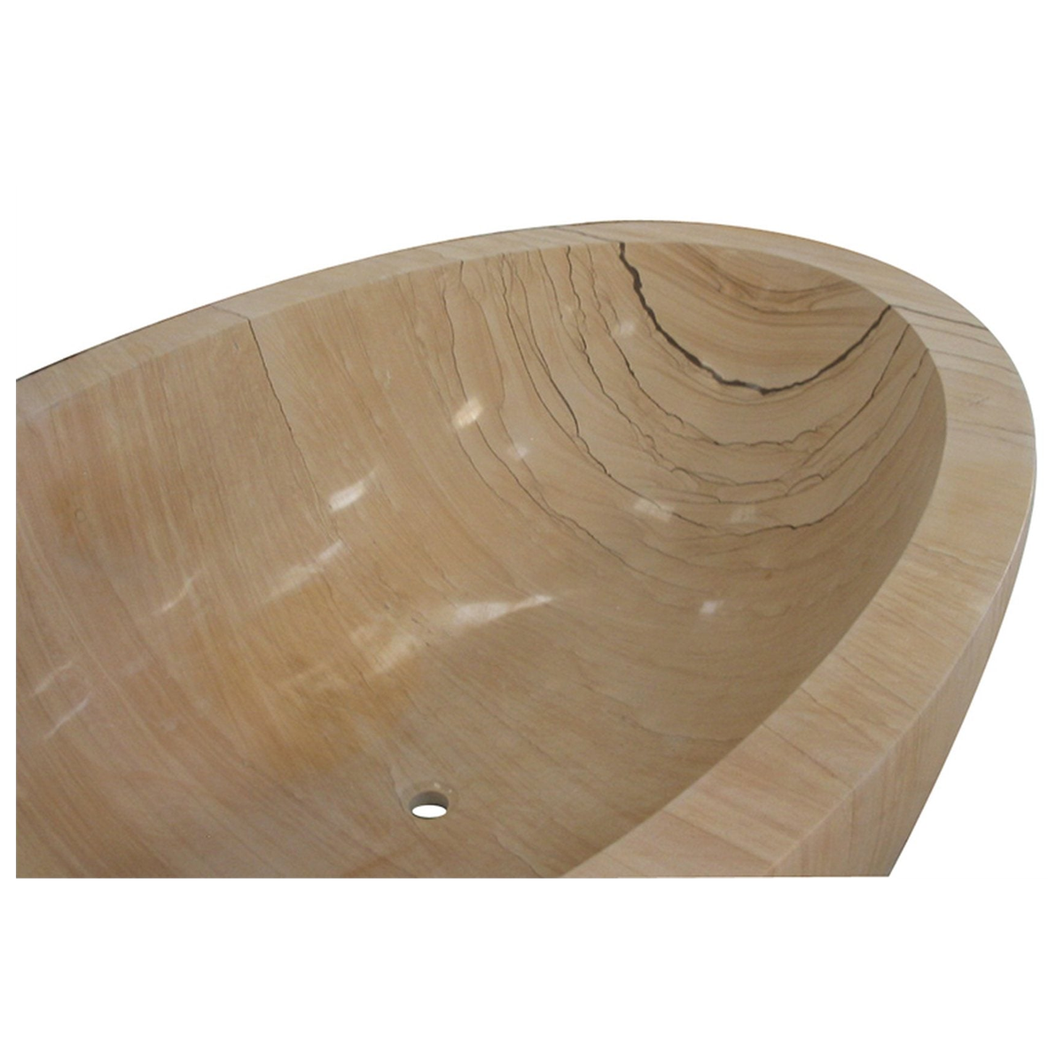 Lysara Natural Sandstone bathtub material reference showing warm mineral banding and layered stone pattern