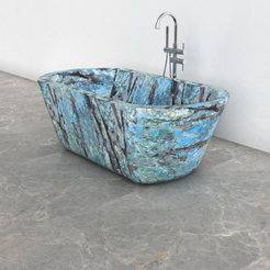 Tivelle Danube Blue Quartzite flared rounded-rectangle bathtub, studio front-view visualization