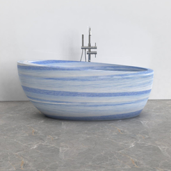 Navira Azura Blue Quartzite bathtub, studio front-view visualization