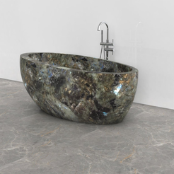 Navira Celestia Blue Quartzite bathtub, studio three-quarter visualization