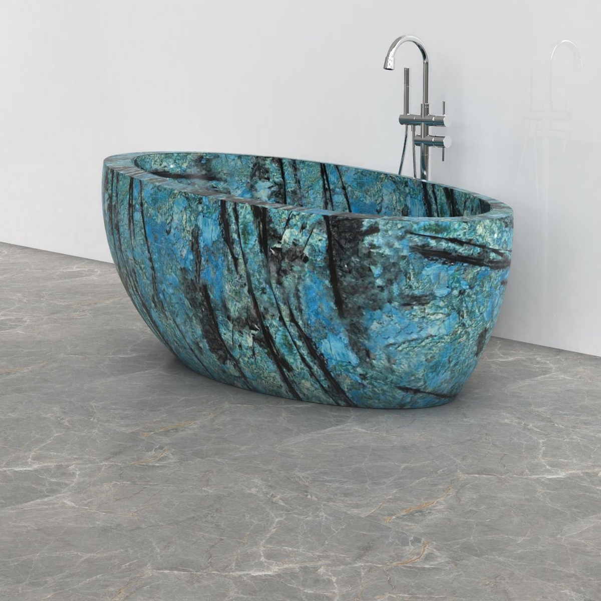 Navira Danube Blue Quartzite bathtub, studio three-quarter visualization