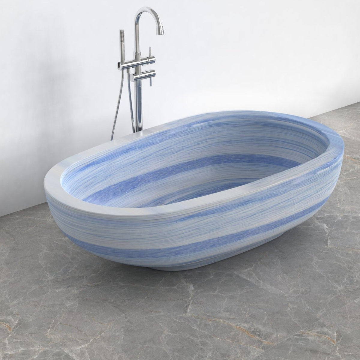 Soreia Azura Blue Quartzite bathtub, studio three-quarter visualization