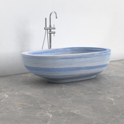 Soreia Azura Blue Quartzite bathtub, studio front-view visualization