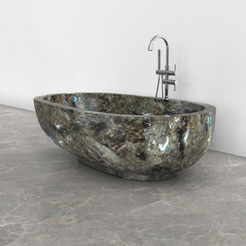 Soreia Celestia Blue Quartzite bathtub, studio three-quarter visualization