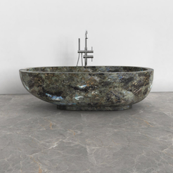Soreia Celestia Blue Quartzite bathtub, studio front-view visualization