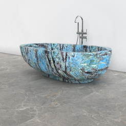 Soreia Danube Blue Quartzite bathtub, studio front-view visualization