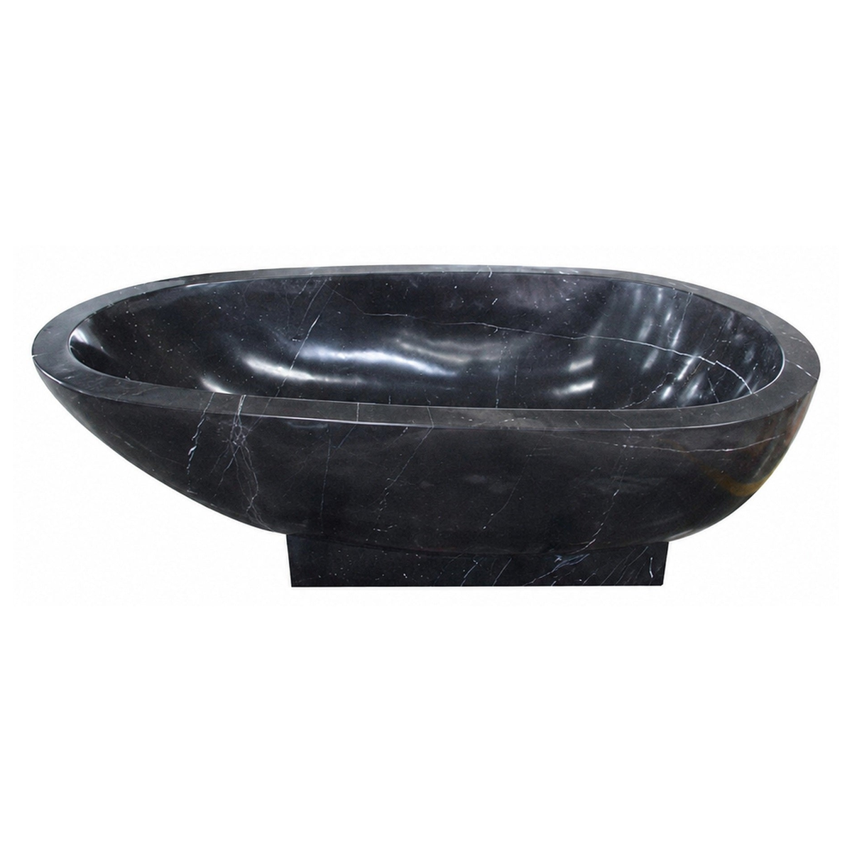 Palermo Portoro Black Marble bathtub, studio front-view visualization