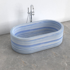 Mavelle Azura Blue Quartzite rounded-rectangle bathtub, studio three-quarter visualization