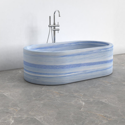 Mavelle Azura Blue Quartzite rounded-rectangle bathtub, studio front-view visualization