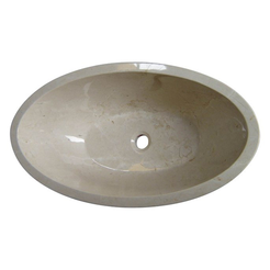 Ottavia Spanish Crema Marfil Marble oval bowl bathtub, studio front-view visualization