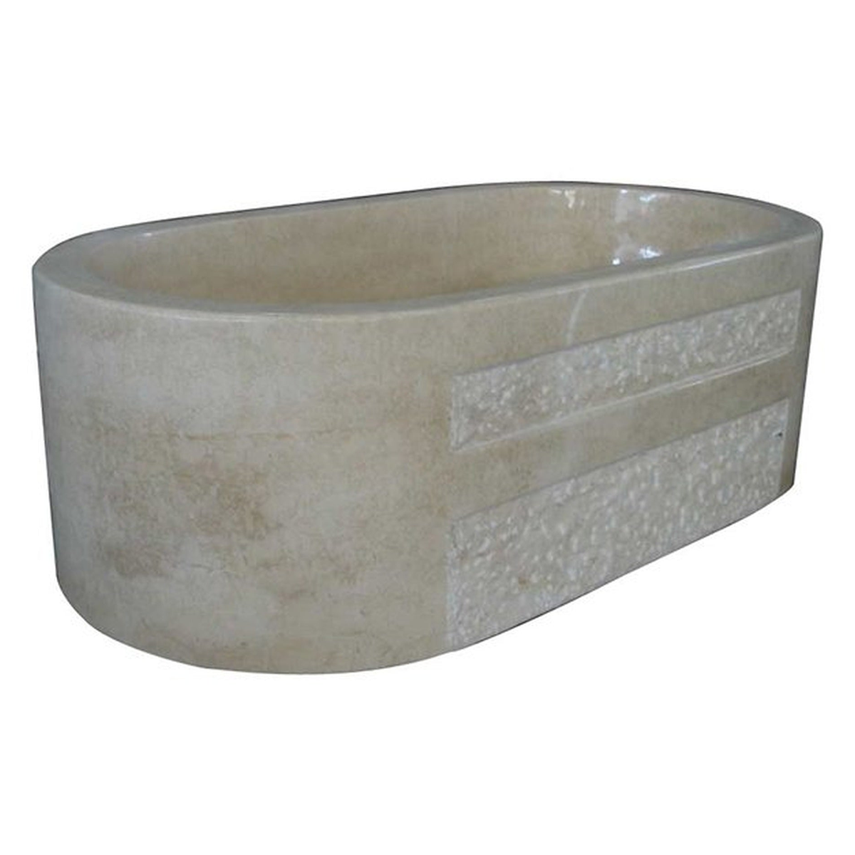 Mavelle Galala Marble rounded-rectangle bathtub, studio three-quarter visualization