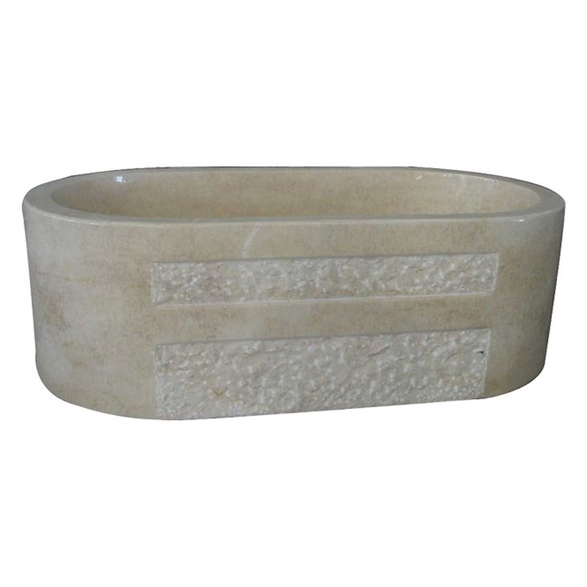Mavelle Galala Marble rounded-rectangle bathtub, studio front-view visualization