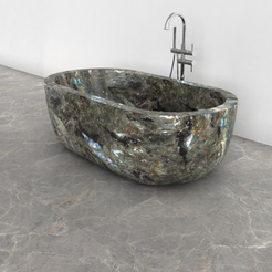 Serelle Celestia Blue Quartzite bathtub, studio three-quarter visualization