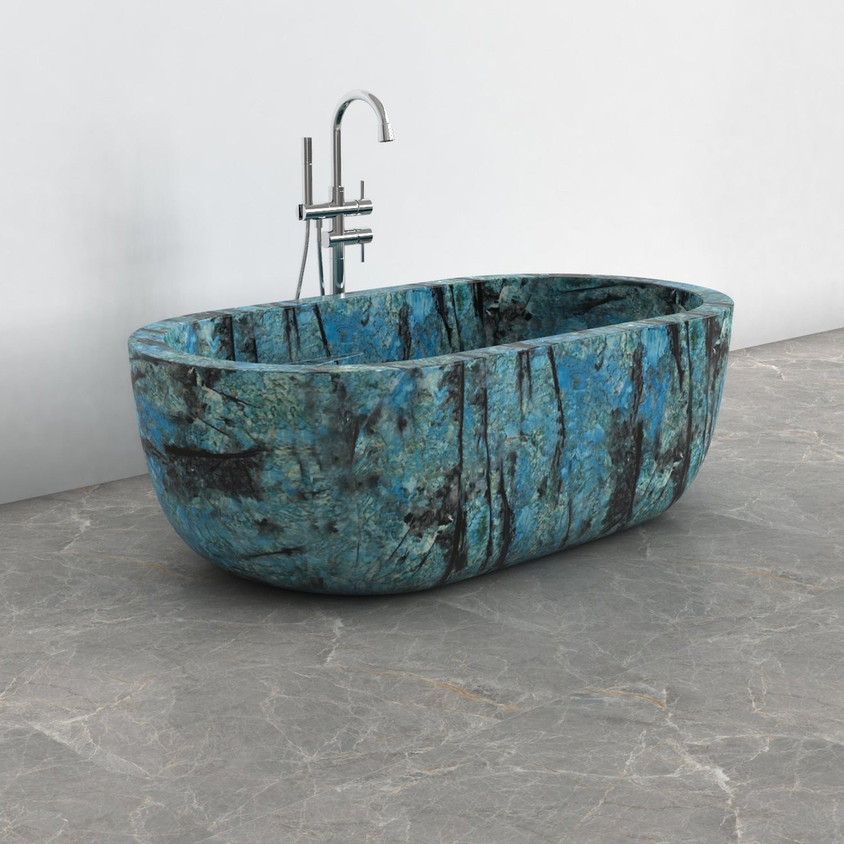 Serelle Danube Blue Quartzite bathtub, studio three-quarter visualization