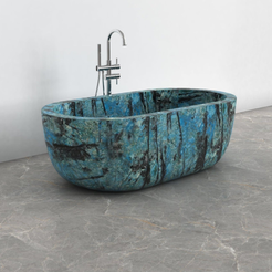 Serelle Danube Blue Quartzite bathtub, studio front-view visualization