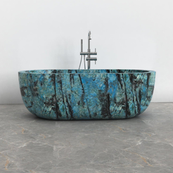 Serelle Danube Blue Quartzite bathtub, studio top interior and drain visualization
