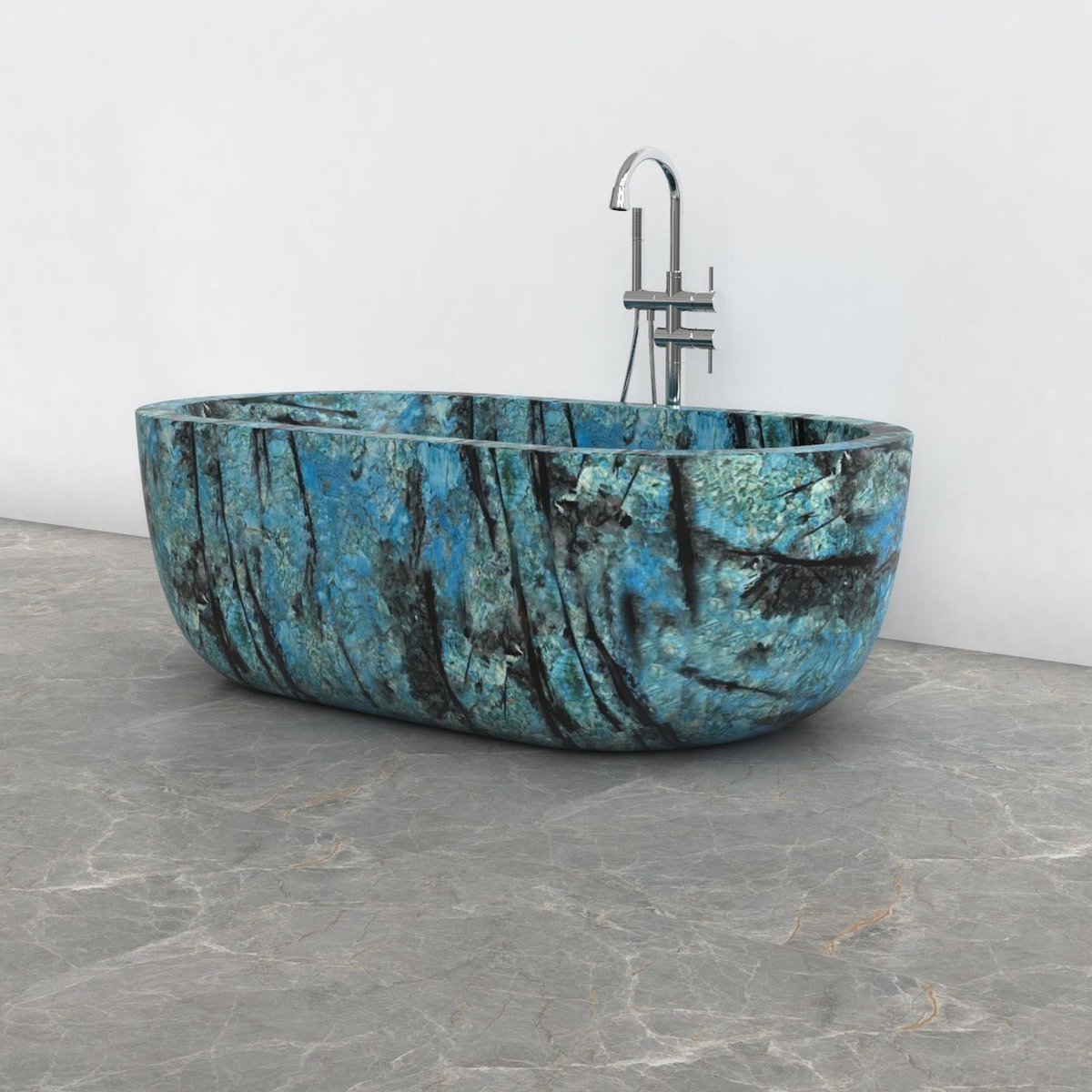 Serelle Danube Blue Quartzite bathtub, alternate studio visualization