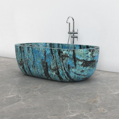 Serelle Danube Blue Quartzite bathtub, alternate studio visualization