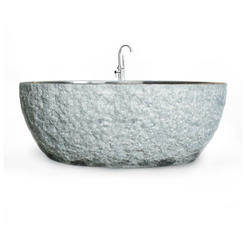Noctelle BT-167A Absolute Black Granite bush-hammer bathtub, real finished full-frame view