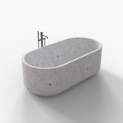 Lysenne BT-130A Carrara White Marble freestanding bathtub design rendering, three-quarter view