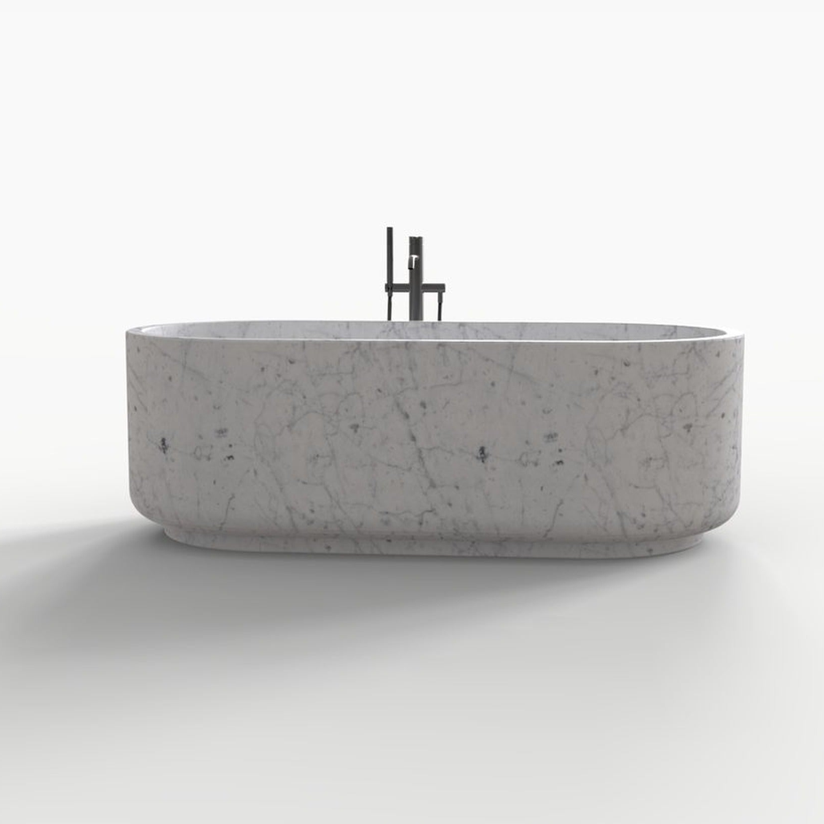 Lysenne BT-130A Carrara White Marble freestanding bathtub design rendering, front view