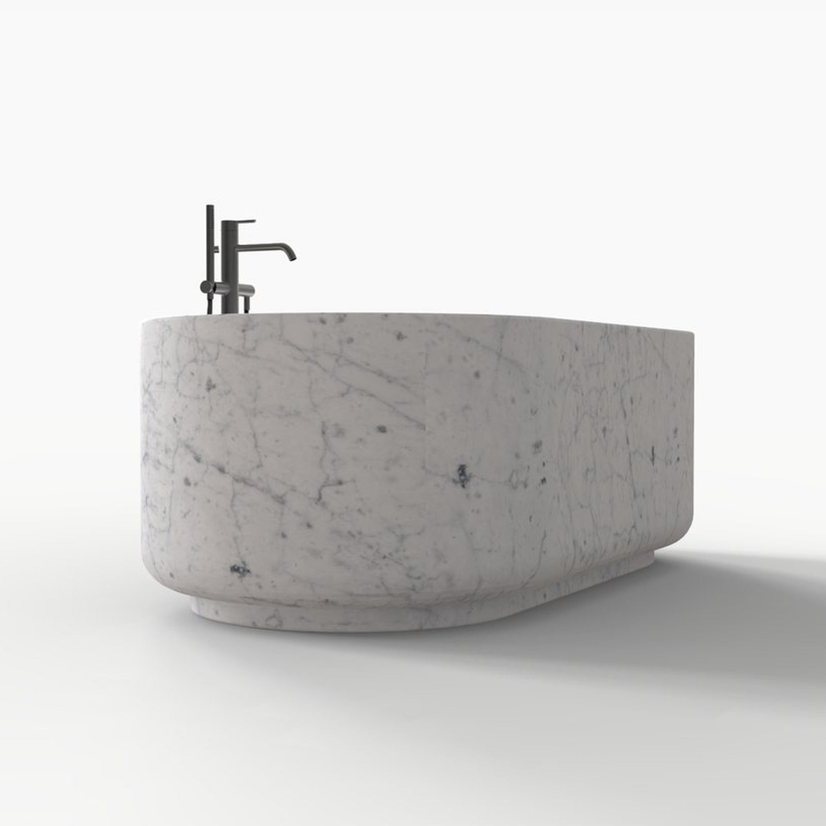 Lysenne BT-130A Carrara White Marble freestanding bathtub design rendering, side view