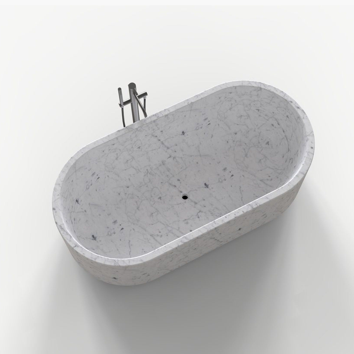Lysenne BT-130A Carrara White Marble freestanding bathtub design rendering, top and interior view