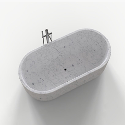 Lysenne BT-130A Carrara White Marble freestanding bathtub design rendering, top and interior view