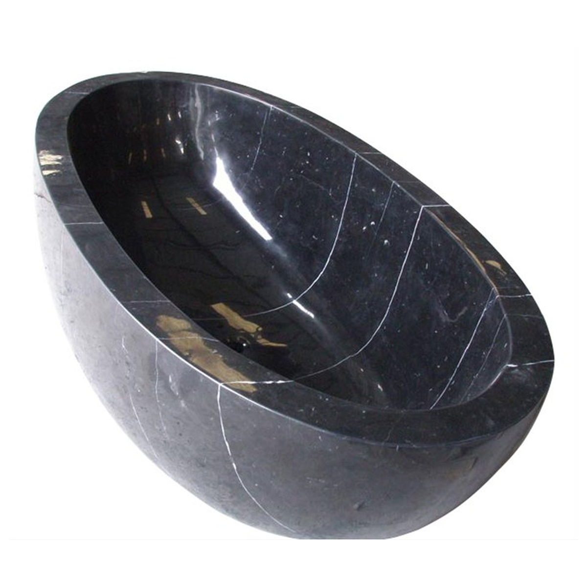 Aveline Portoro Black Marble freestanding soaking bathtub, full-frame alternate three-quarter view