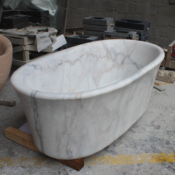 Elara BT-024A Ivory Cloud Marble bathtub, original product reference view; source photograph reframed without changing the stone, rim or silhouette
