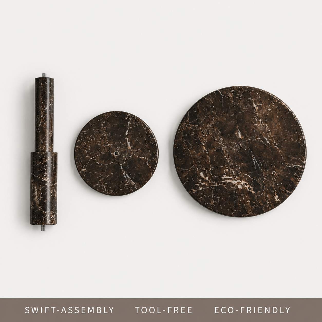 RoundTwin Elite dark marble dining table modular components for tool-free assembly