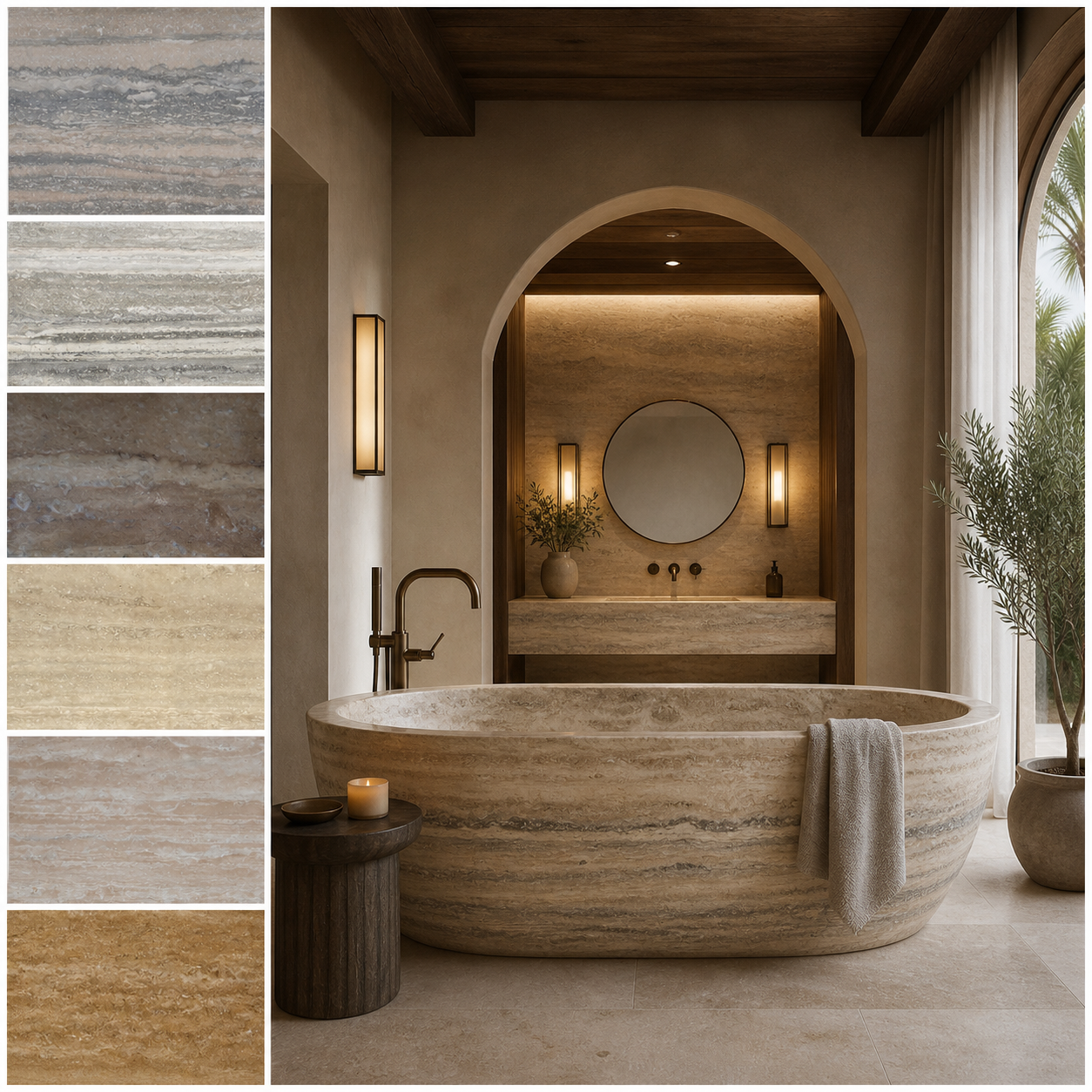 Travertine material planning and design documents for bath projects and trade orders
