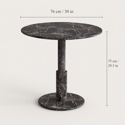 RoundTwin Elite black marble dining table dimension and size guide showing compact round tabletop and pedestal height