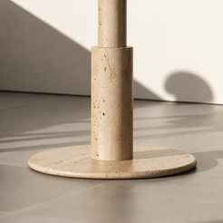 RoundTwin Elite travertine dining table base and column detail in genuine Italian Classico travertine