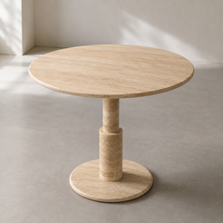 RoundTwin Elite travertine dining table shown as a compact stone dining table for modern homes