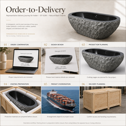 Arden BT-019A Natural Black Granite — Order-to-Delivery illustrative workflow — OIXDESIGN