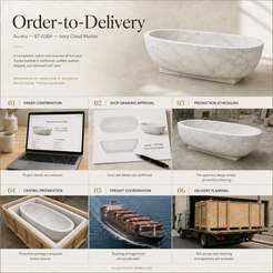 Aurelia BT-038A Ivory Cloud Marble bathtub — order-to-delivery; illustrative workflow.