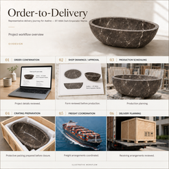 Aveline BT-006A Dark Emperador Marble bathtub — order-to-delivery; illustrative workflow.