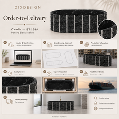 Cavelle BT-128A Portoro Black Marble bathtub — order-to-delivery; illustrative workflow.