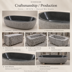 Cavira BT-017A Charcoal Mist Granite — Craftsmanship process illustration — OIXDESIGN