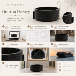 Cirenne BT-139A Portoro Black Marble bathtub — order-to-delivery; illustrative workflow.