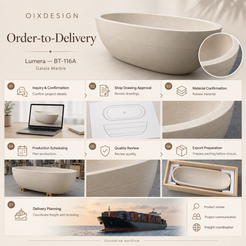 Lumera BT-116A Galala Marble bathtub — order-to-delivery; illustrative workflow.