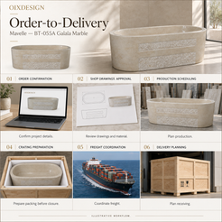 Mavelle-Galala BT-055A Galala Marble bathtub — order-to-delivery; illustrative workflow.