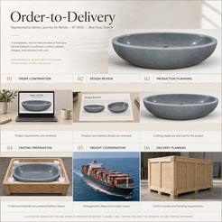 Nerida BT-003A Blue-Gray Granite — Order-to-Delivery illustrative workflow — OIXDESIGN