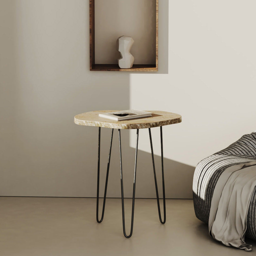 StoneMist Brown Travertine Side Table in Living Room