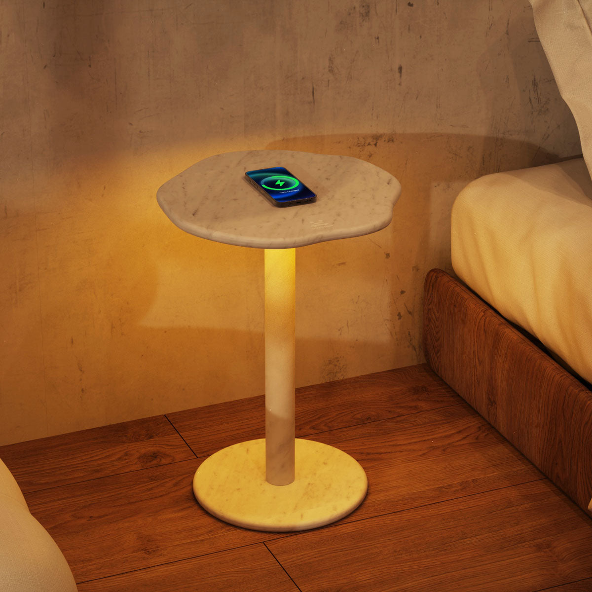 SunAura Marble Bedside with Night Light - White Carrara